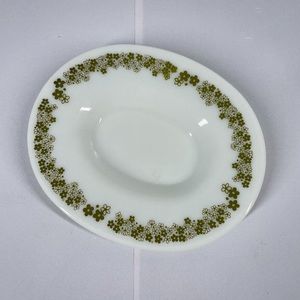 Vintage Pyrex Spring Blossom Crazy Daisy Gravy Boat Plate Milk Glass